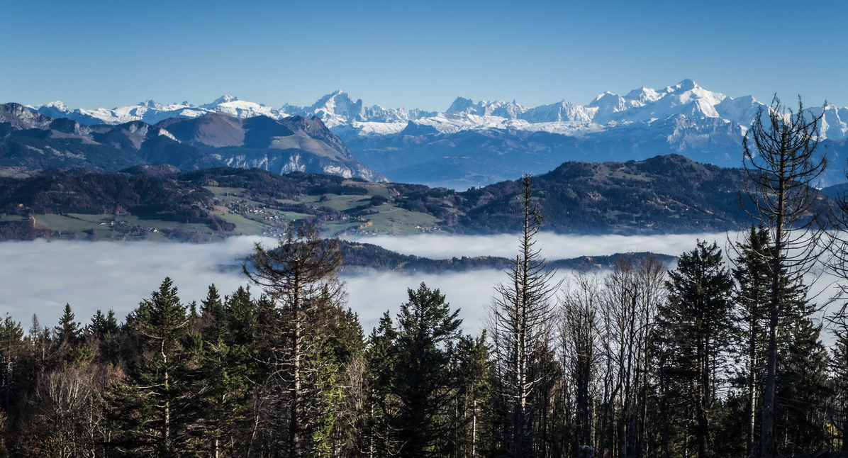 Panorama depuis le Signal des Voirons avec vue sur le lac Léman et le Mont-Blanc
