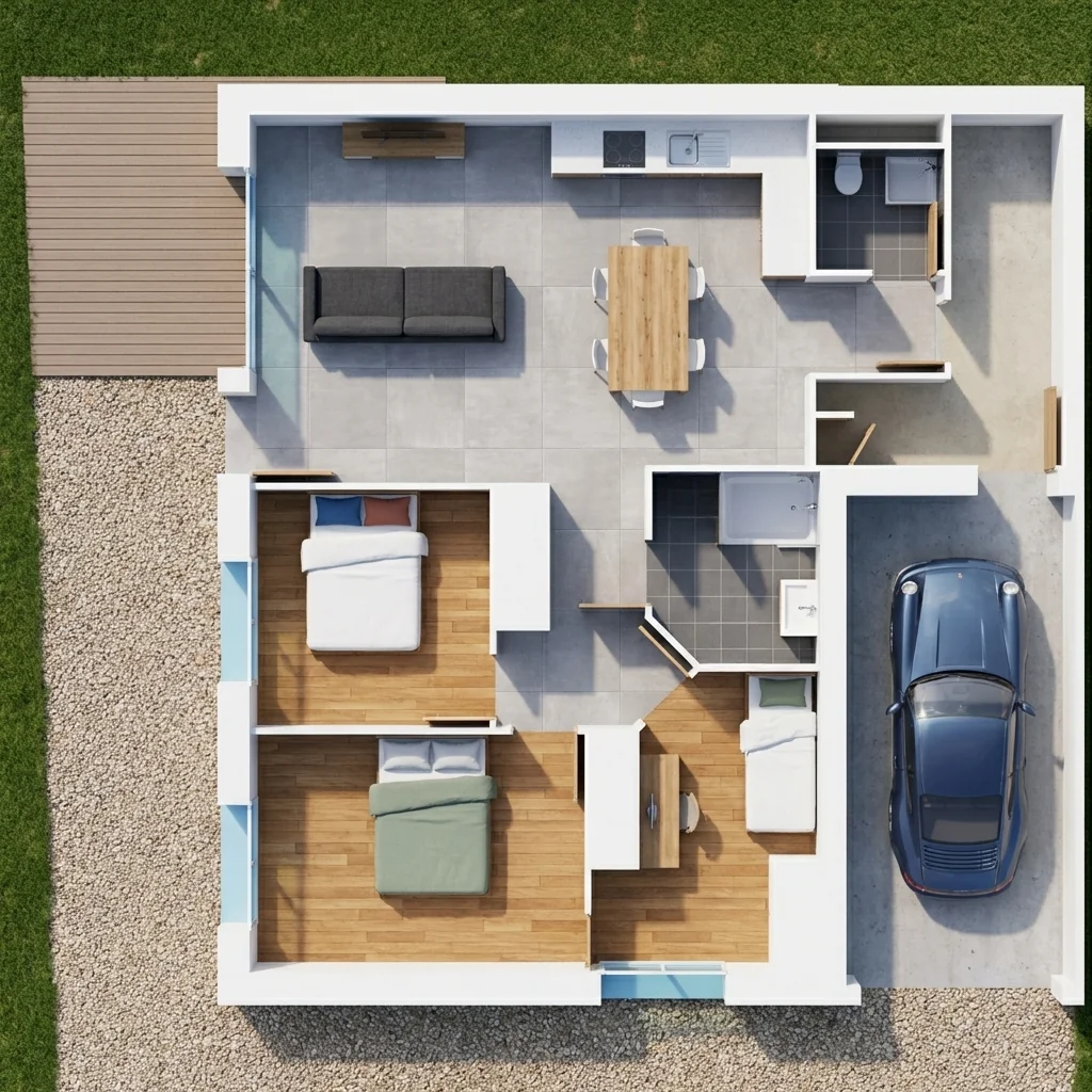 Plan 3D du 4 pièces avec parking Holzeo Saint-Cergues