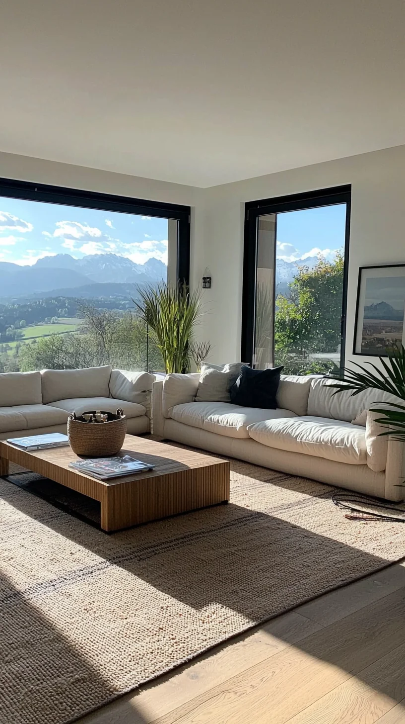 Salon lumineux avec vue panoramique sur les montagnes