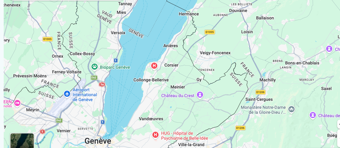 Carte montrant Veigy-Foncenex entre Genève et le Lac Léman